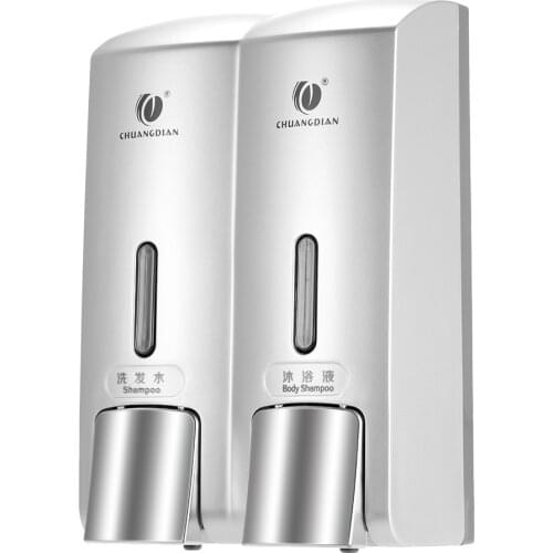CHUANGDIAN Wall-mounted Manual Soap Dispenser Shampoo Box 300ml*2 Rest Room Washroom Liquid Soap Dispenser