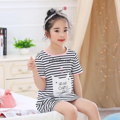 Girls Nightgowns Cartoon Nightdress Baby Sleepwear Summer Pajamas Cotton Sleepshirt Short Sleeve Nightwear Children Cute Clothes