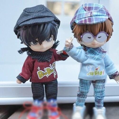 Obitsu11 ob11 1/12 sub-baby clothes daily going out T-shirt doll clothes suit Hat+ coat+ trousers+scarf doll accessories