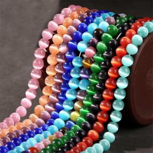 Wholesale 4/6/8/10/12mm Pink White Green Blue Cat Eye Beads Smooth Round Glass Opal Loose Beads for DIY Jewelry Making Suppleis
