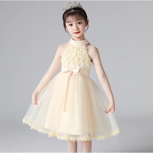 Girls Dress Halter lapel dress Evening Catwalk Bridesmaid Wedding Casual Elegant New Year Princess Children Party Dress
