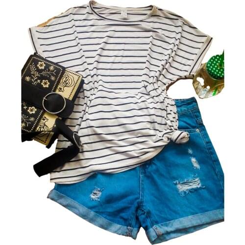 Striped bicycle collar and short sleeve 100 cotton women summer t-shirt S M L plus size in summer cok keeps you cool abundant and much rahatdır 20