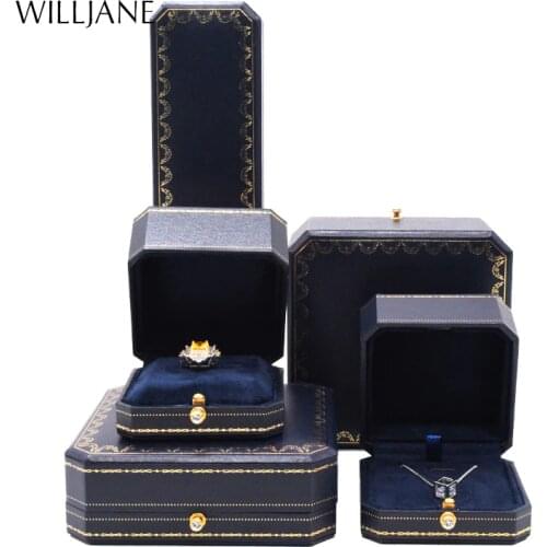 Proposal Wedding Ring Box Organizer Lover Gift Jewelry Pendant Necklace Storage Case Blue Faux Leather Earrings Packaging Boxes