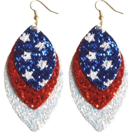 Cutout American Flag Marquise Teardrop Leather Earrings for Women Back to School Jewelry