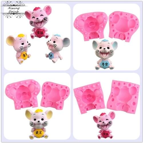 Xixing Cute 3D mouse shaped DIY silicone sugar turning mold kitchen supplies cake decoration tool chocolate pudding plaster mold