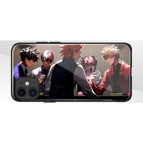 Kirishima Todoroki Midoriya and Bakugou BNHA Glass Silicone Phone Case FOR IPhone SE 7 8 X XR XS 11 12 Mini Pro Max Cover Shell