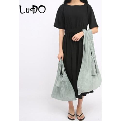 LUCDO Large Totes Pleated Bags For Women Brand Designer Bags Canvas Cloth Foldable Ladie Handbags Fashion Candy Color Soft Light