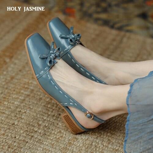 Butterfly Knot Shoes Woman 2021 New Summer Genuine Leatehr High Heels Women Sandals Summer Party Basic Slingbacks Womens Shoes