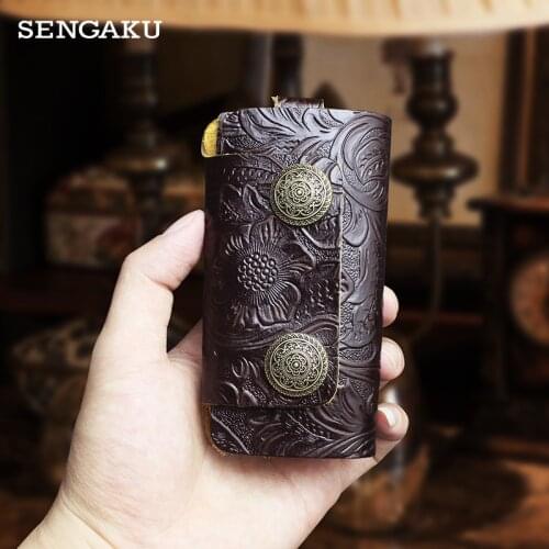 Handmade Genuine Leather Smart Key Wallet DIY Keychain Cowhide Housekeeper Key Pocket Portable Organizer Car Key Holder