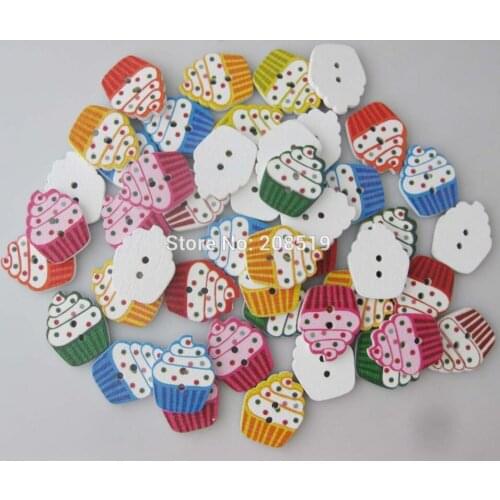 WBNSEK 16mm*20mm Buttons for craft Icecream Fruit wood Button Mix 150pcs 2 holes sewing supplies