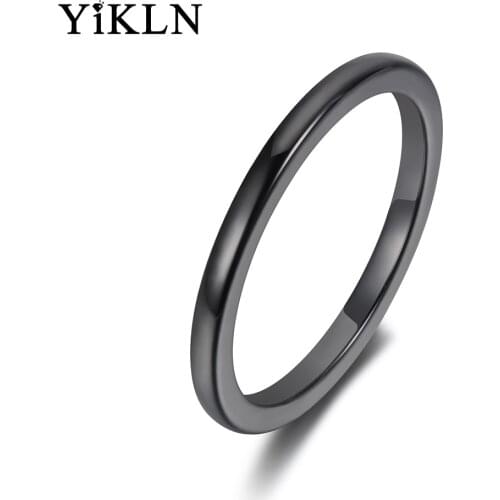 YiKLN Trendy Office 2mm Black & White Glossy Ceramics Rings Jewelry Classic Anniversary Rings For Women Girls Anneaux YR19052