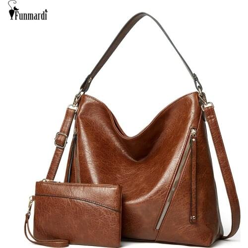 FUNMARDI Oil Wax Leather Women Handbags and Purses Casual Tote Bag For Women Shoulder Bags Vintage New Female Handbag WLHB2461