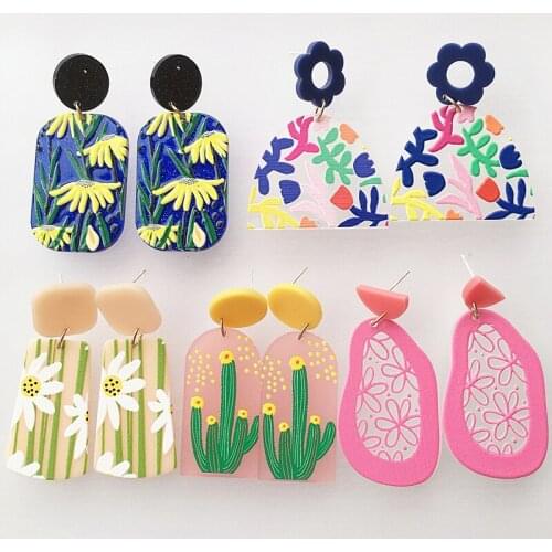 UJBOX Big Promotion Acrylic Printed Earrings for Women Flower Girl Portrait Dangle Earrings Party Holiday Jewelry Wholesale