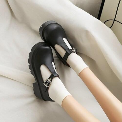 Shallow Mouth Round Toe Shoes Woman Flats Elegant Oxfords Clogs Platform Casual Female Sneakers Dress Leather Creepers PU High L