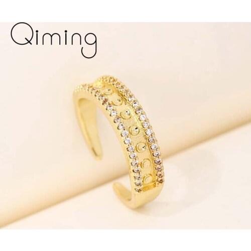 Metal Zircon Cubic Elegant Rings For Women 18K Gold Plated Fashion Jewelry Open Adjustable Simple Ring Party Gift