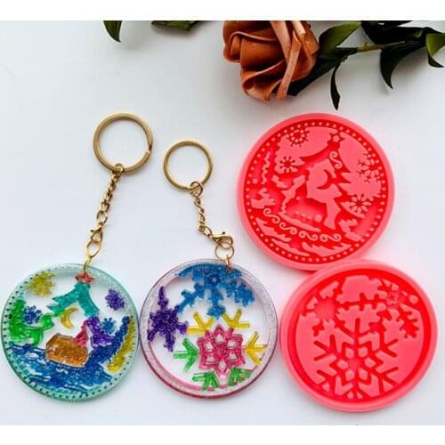 1PC 4 Styles Christmas Snowflake Mold Christmas Keychain Epoxy Resin Mold DIY Keychain Pendant Jewelry for Christmas Day Gift