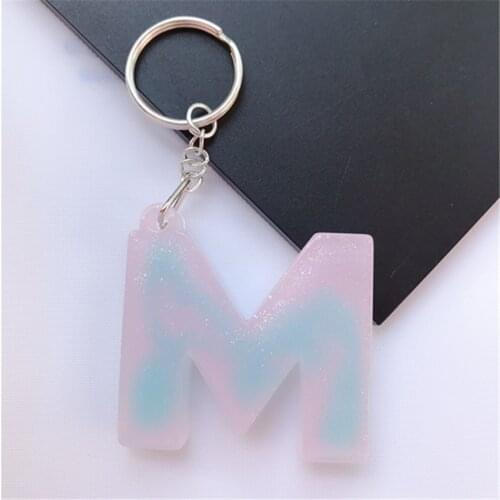 1PC Keyring English Letter Keychain 26 Word Glitter Resin A TO Z Handbag Charms for Woman
