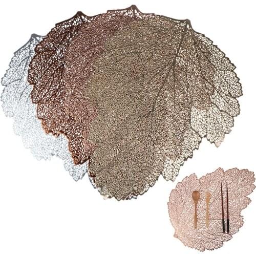 1Pc Table Placemat Table Mat PVC Cup Leaf Shaped Dining Mats Hollow Decoration