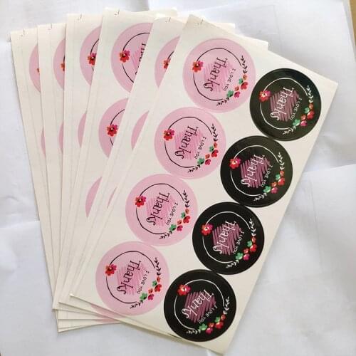 120PCS 2019 Hot Sale Black White Pink Flower Thanks I LOVE YOU Sealing Label Kraft Sticker Baking DIY Round Gift Stickers