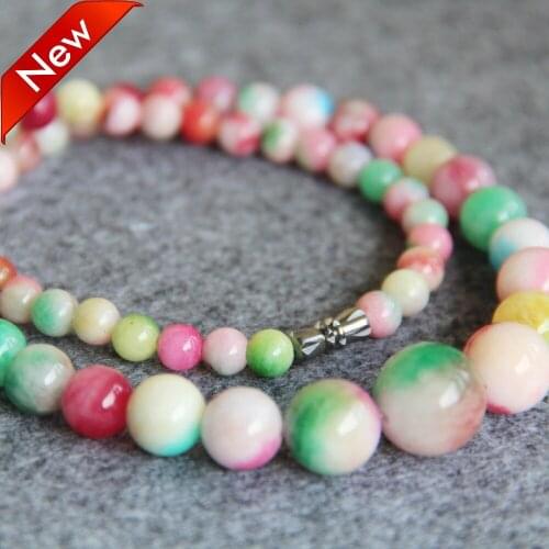 2021 New For Necklace 6-14mm Natural Pink&Green Chalcedony Beads Necklace Women Girls Beads Stone 15inch Jewelry Making Design