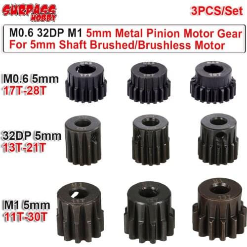 3 PCS/Set M0.6 32DP M1 5mm Metal Motor Pinion Gear For 5mm Brushed Brushless Motor 1/8 RC Car Parts