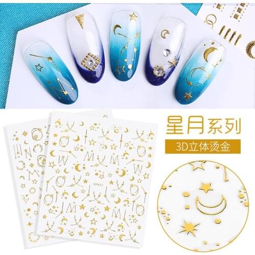 New 3D Nail Sticke Decoration Star Moon Nail Sticker Decorative Nail Sticker Adhesive Sticker Symphony Golden DIY Tips Nail