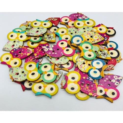 50pcs 30mm Natural Owl Wood Buttons 2 Holes Cartoon Novelty Sewing Crafts Embellishments