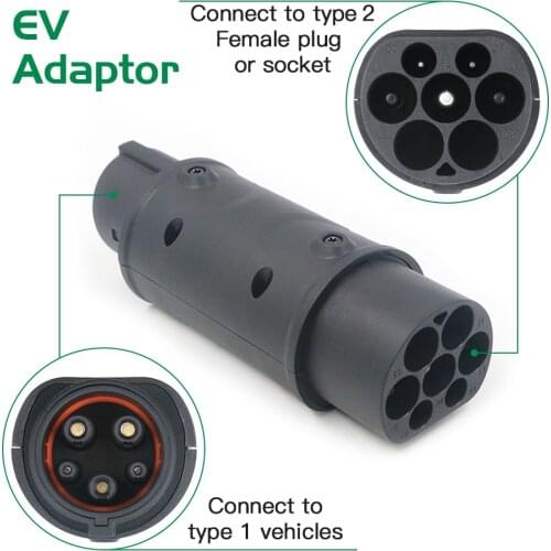 EV Adaptor Type2 to Type1 Use for J1772 Type1 Vehicles Charging One Side Connect to Type1 Car and Another Side to Type2 Female