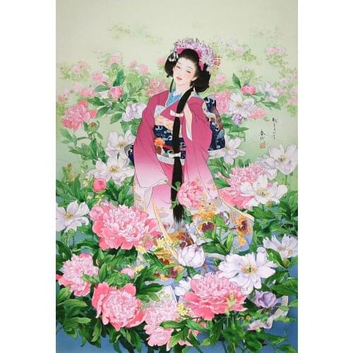 JMINE Div 5D Japanese Woman Flower Full Diamond Painting cross stitch kits art High Quality Portrait 3D paint by diamonds