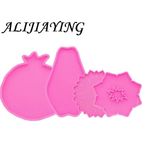 Shiny Leaves/Pomegranate/Papaya/Lotus Flower Silicone Geode Coaster Agate Mold, Resin Crafting Silicone Molds DY1092