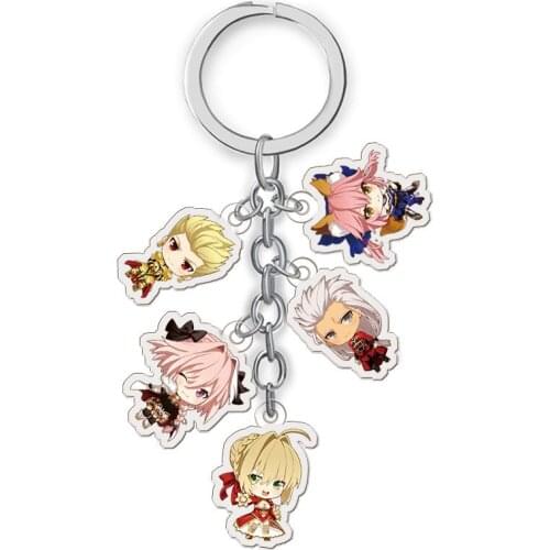 5 In 1 Fate Stay Night Keychain Anime Acrylic Keychain Saber Fashion Funny Novelty Anneau Porte Clef Bag Pendant Key Chains