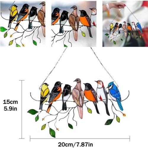 Colored Window Bird Pendant Wind Chime Metal Wall Hanging Colored Birds Decor Room Family Door Crafts Home Accessories