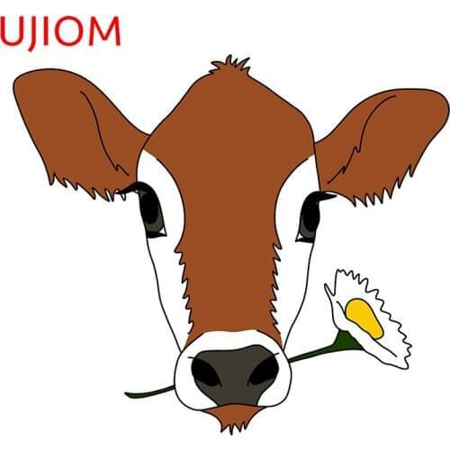 UJIOM Cow with A Flower In Its Mouth Childrens Bedroom Decor Wall Stickers Waterproof Living Room Decor Wall Decal