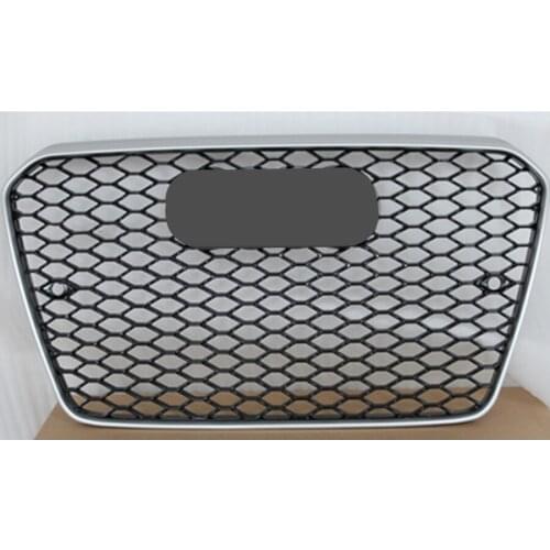 For RS5 Style Front Sport Hex Mesh Honeycomb Hood Grill Silver Frame Black Grill for Audi A5/S5 B8.5 2012 2013 2014 2015 2016