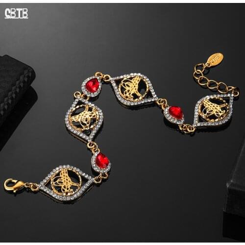 Dubai African Womens Gift Red Crystal Middle East Jewelry Romantic Muslim Bracelet Islamic Arab Gold Jewelry Wholesale