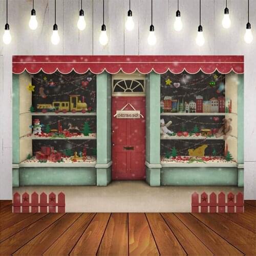 Photography backdrop christmas Shop window red happy new year background for photo studio vinyl floor portrait photography