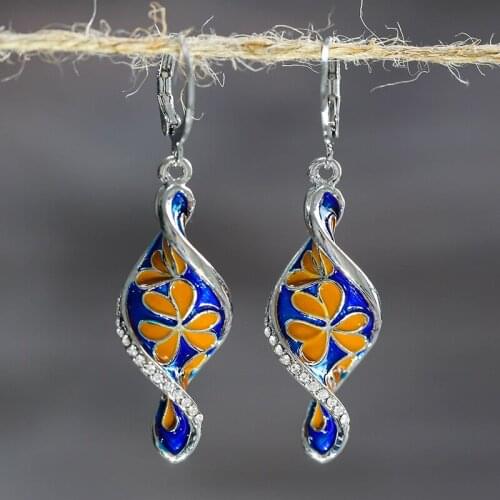 Classic Creative Orange Flower Blue Long Earrings For Women Twist Spiral Dangle Earrings Trendy 2020 Boho Jewelry Wholesale D366
