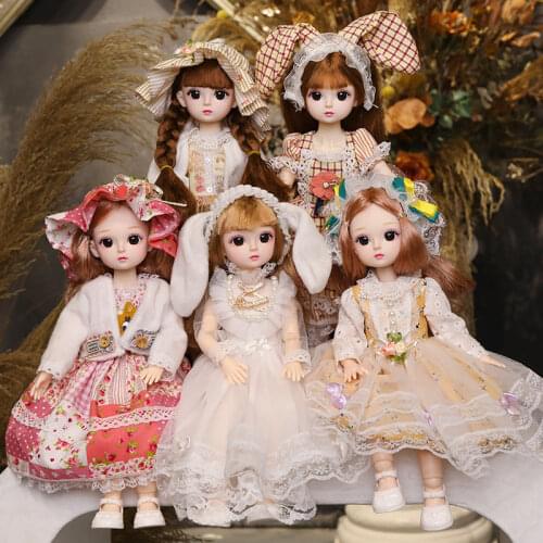 New BJD Doll 30 Cm Makeup Dress Up Cute Brown Blue Eyeball Dolls with Fashion Dress for Girls Toy