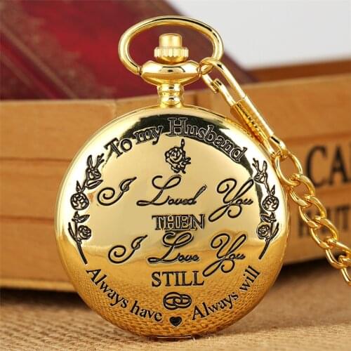 Engraved "To My Husband"Design Quartz Pocket Watch Luxury Gold/Silver/Black Hanging Pendant Clock Best Anniversary Gifts
