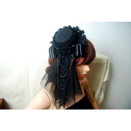 Steampunk Mini Top Hat Fascinator Veil Rose & Chains Burlesque Victorian Hats Handmade Party Headdress Accessories