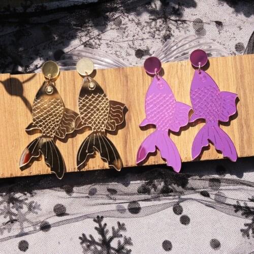 Fashion Cute Golden Purple Koi Fish Acrylic Drop Earrings for Women Girls Goldfish Long Earrings Creative Bijoux Jewelry Gifts