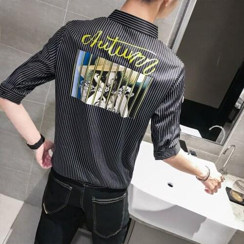 Men shirt Social Style Short Sleeve Five Stripe Sleeve Middle Loose Blouse A236-7008-P50