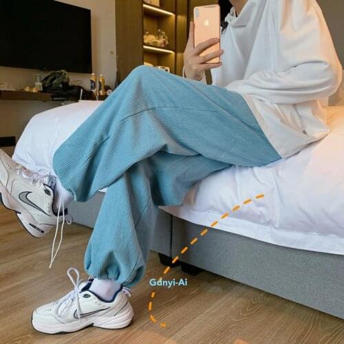 Winter Thicken Corduroy Pants Mens Fashion Retro Casual Wide-leg Pants Men Streetwear Hip-hop Korean Straight Trousers Mens