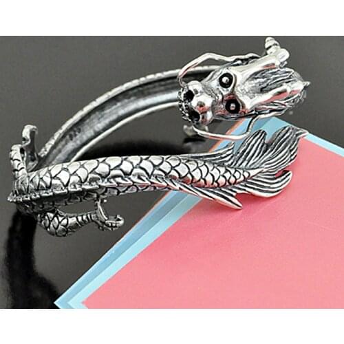 Vintage Dragon Men Bracelet 100% 925 Sterling Silver Bracelets & Bangles Male Gift Fashion Punk Oxidation Silver Jewelry Man