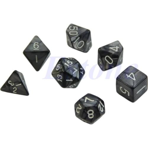 7x Black Sided Dice D4 D6 D8 D10 D12 D20 Dungeons&Dragon D&D RPG Poly Game Set