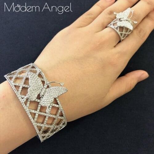 ModemAngel Luxury Geometric Butterfly Bangle Ring Set Fashion Jewelry Sets For Women Wedding Engagement brincos para as mulheres