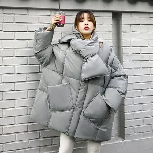 2021 New Winter Jacket Women 90% Duck Down Coat Loose Warm Parkas Female With Scarf Medium Long Down Jacket