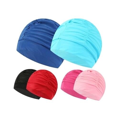 Pure Color Women Swimming Cap Swim Pool Beach Protect Ears Hair Fabric Bathing Hat For Girls Long Hair Lady Swim Cap