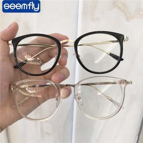 Seemfly Vintage Glasses Frame Women Men Fashion Transparent Round Eyeglass Flat Mirror Eyewear Optical Spectacles Optics Frame