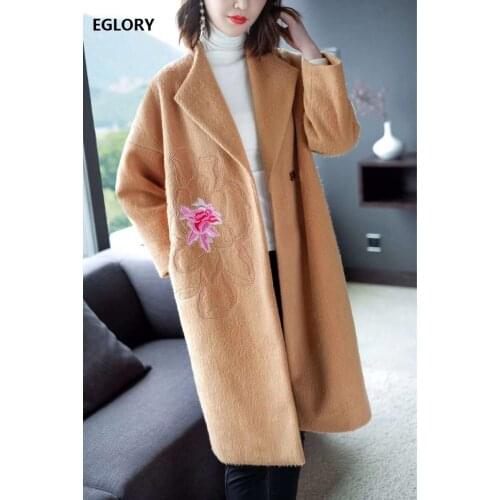3XL Size Wool Outerwear & Coats 2020 Winter Fashionable Women Sweet Floral Embroidery Covered Button Casual Warm Wool Blend Coat